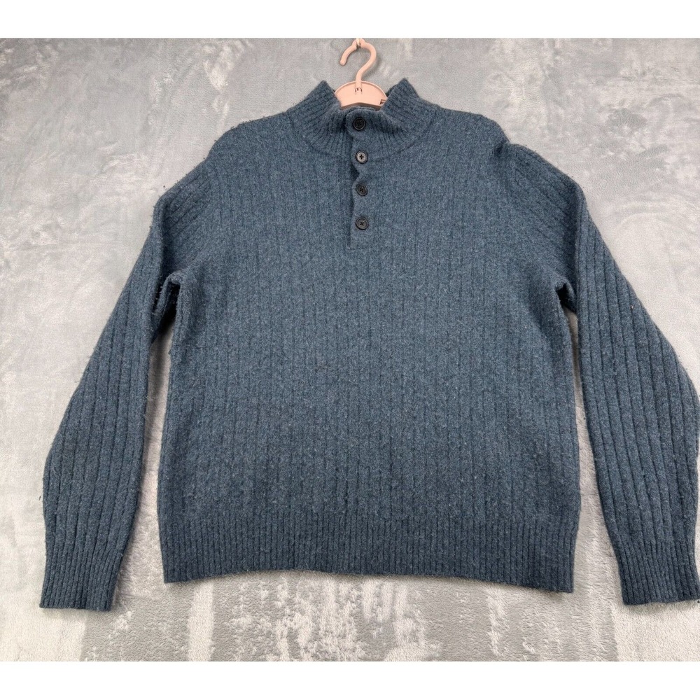 Banana Republic Sweater Mens Large Blue Italian Yarn Henley Collar Wool Nylon